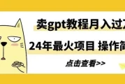 24年最火项目，卖GPT教程一个月过万，操作简单