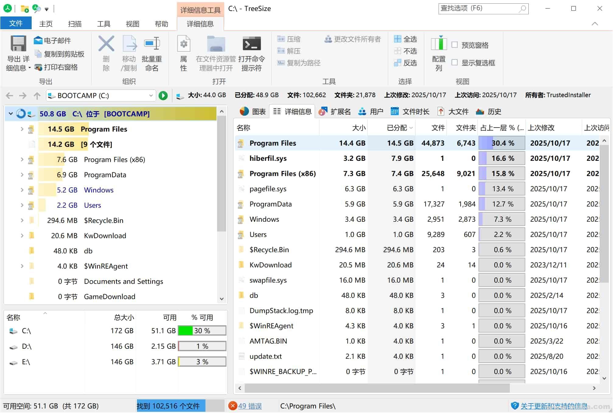 磁盘清理管理工具 TreeSize v9.6.1.2156 中文绿色便携版